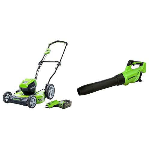 Greenworks 40V 19-Inch Cordless Brushless Lawn Mower with Blower, 5.0Ah Battery & USB Charger Included - Perfect for Medium to Large Yards, Quiet & Eco-Friendly Lawn Care