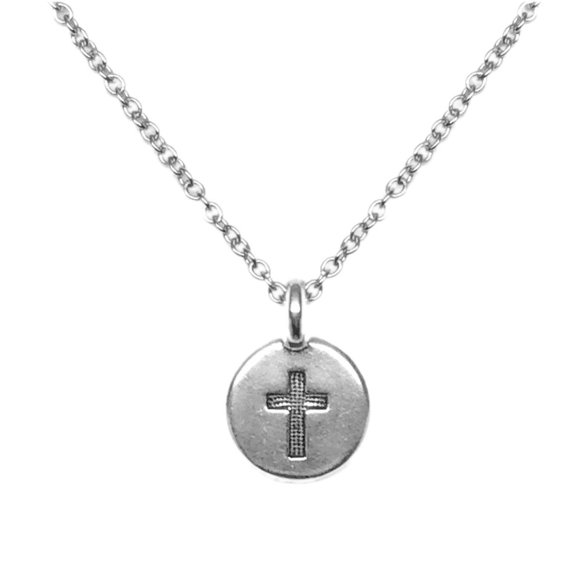 Silver Tone Engraved Cross Charm Necklace - Religious Jewelry Gift for Catholic Women - Perfect for Baptism, First Communion & Daily Faith Wear
