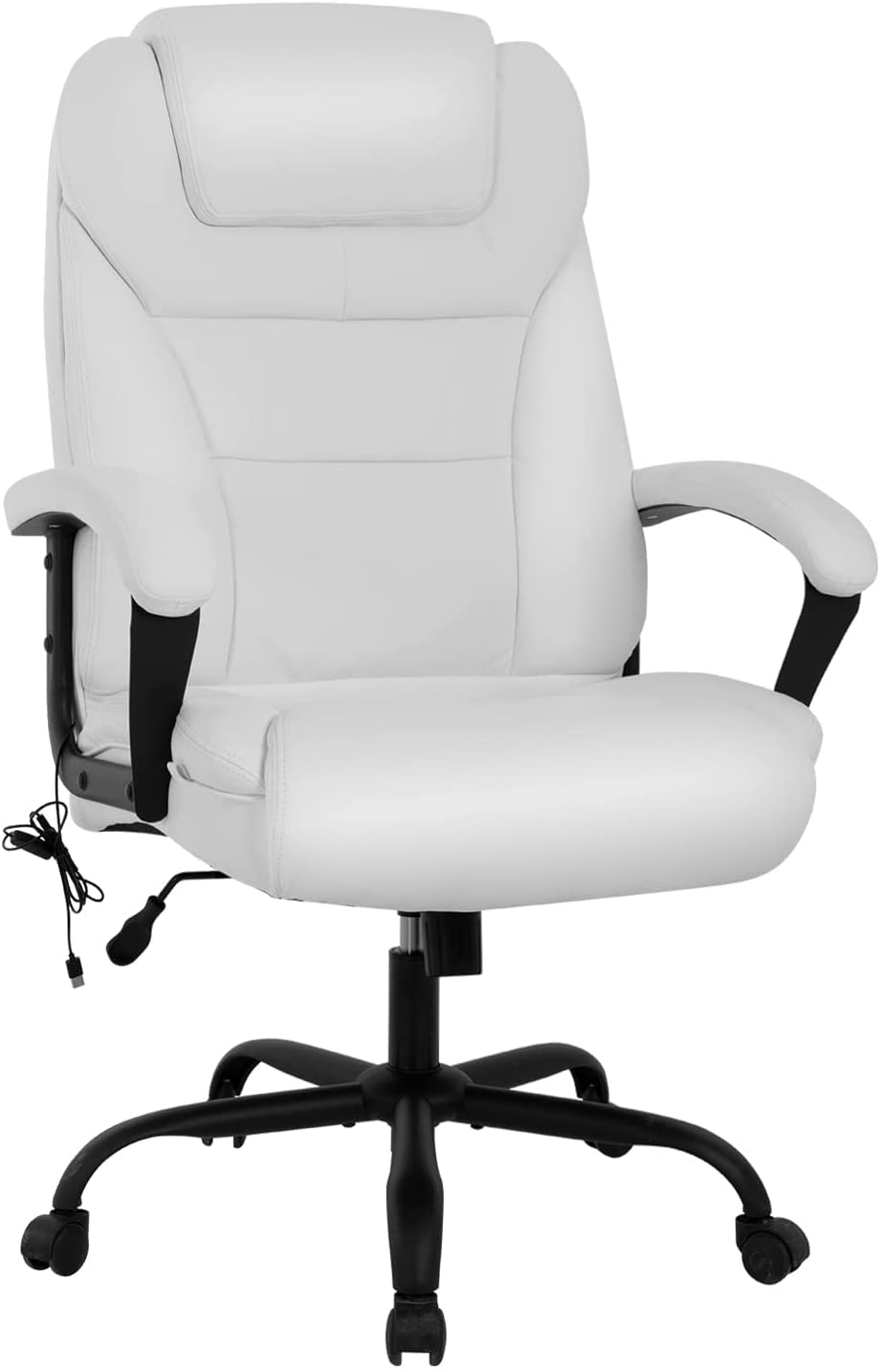 Big and Tall Office Chair 500 lbs Wide Seat - Ergonomic Computer Desk Chair with Lumbar Support, Adjustable Armrests & PU Leather Massage - Heavy Duty Swivel Task Chair for Home Office (White) - Perfect for Long Work Hours & Back Pain Relief