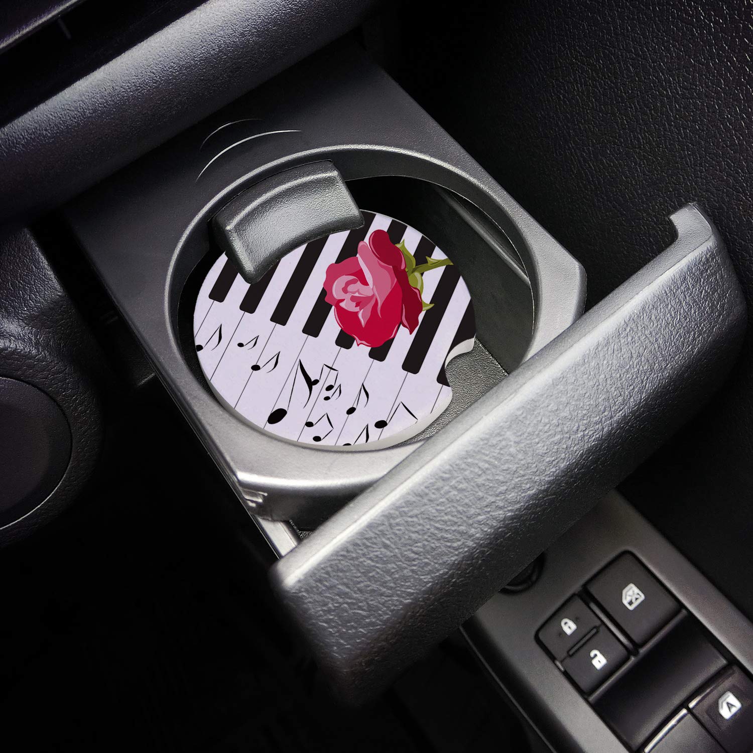 4 Pack Rose Piano Music Note Car Coasters - Elegant Absorbent Ceramic Stone Drink Coasters for Auto Cup Holders | Easy Removal Car Accessories | Perfect for Road Trips, Commuting & Coffee Lovers