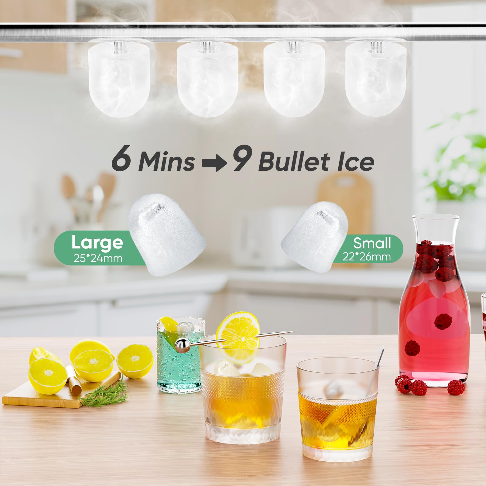 DUMOS Countertop Ice Maker Machine - 26lbs/24Hrs, 9 Cubes in 6 Mins, Self-Cleaning, Portable & Quiet - Perfect for Home Kitchen, RV, Camping, Office & Outdoor Parties (Black)