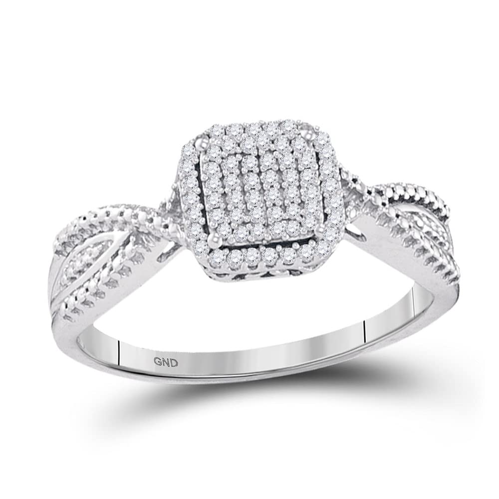 10K White Gold Women's Round Diamond Cluster Ring - 1/6 CTTW Square Design, Perfect for Anniversary, Engagement & Wedding Jewelry Gifts