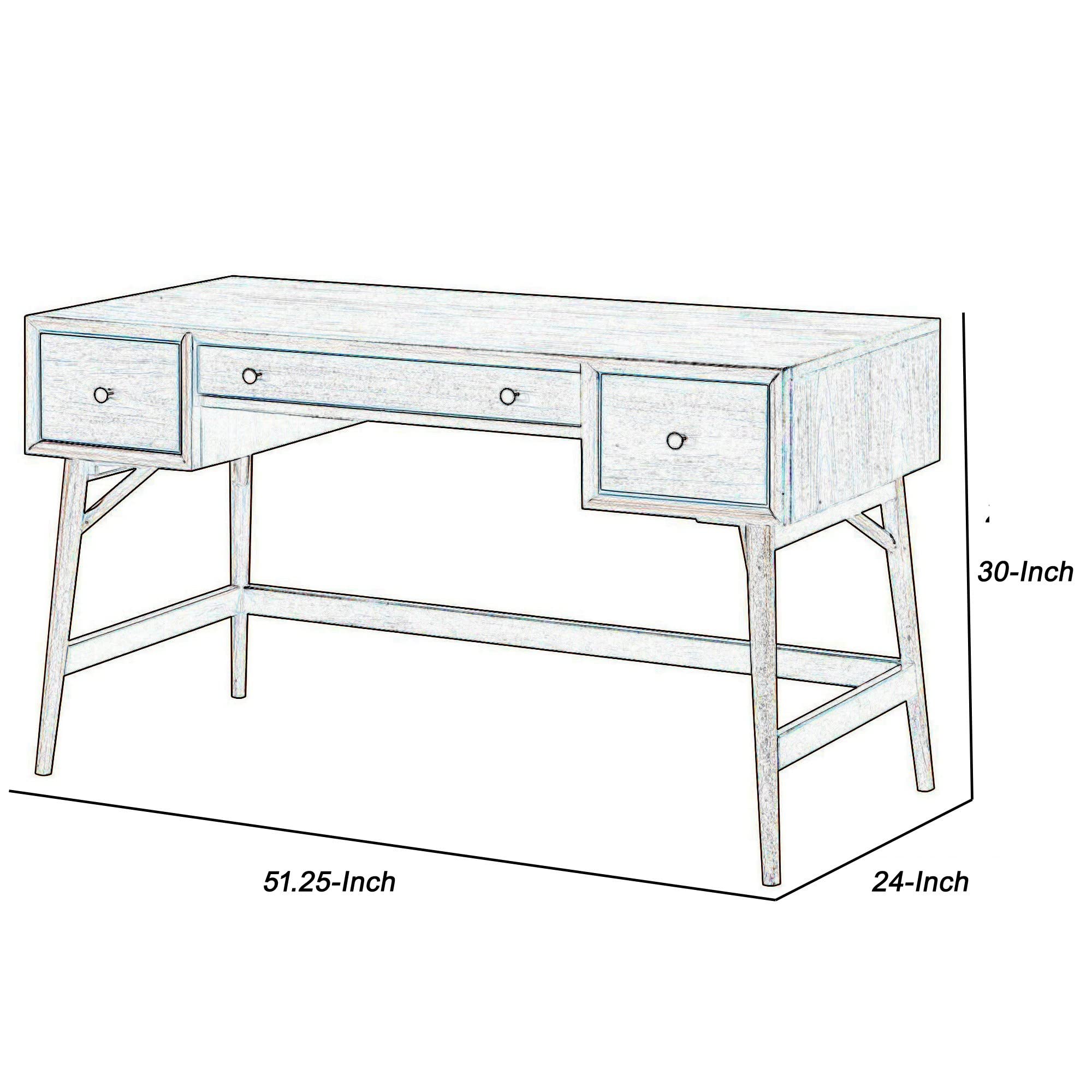 Benjara 3 Drawer Wooden Writing Desk with Splayed Legs - Brown Study Desk for Home Office, Small Space & Dorm Room | Compact Computer Desk with Storage
