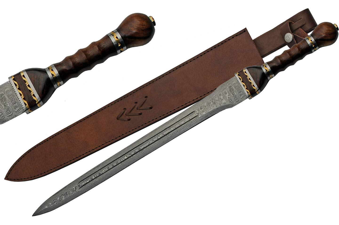 Szco Supplies Damascus Steel Gladius Sword - 25.5 Inch Brown Blade for Collectors, Medieval Reenactment & Home Decor | Authentic Handcrafted Roman Style Weapon