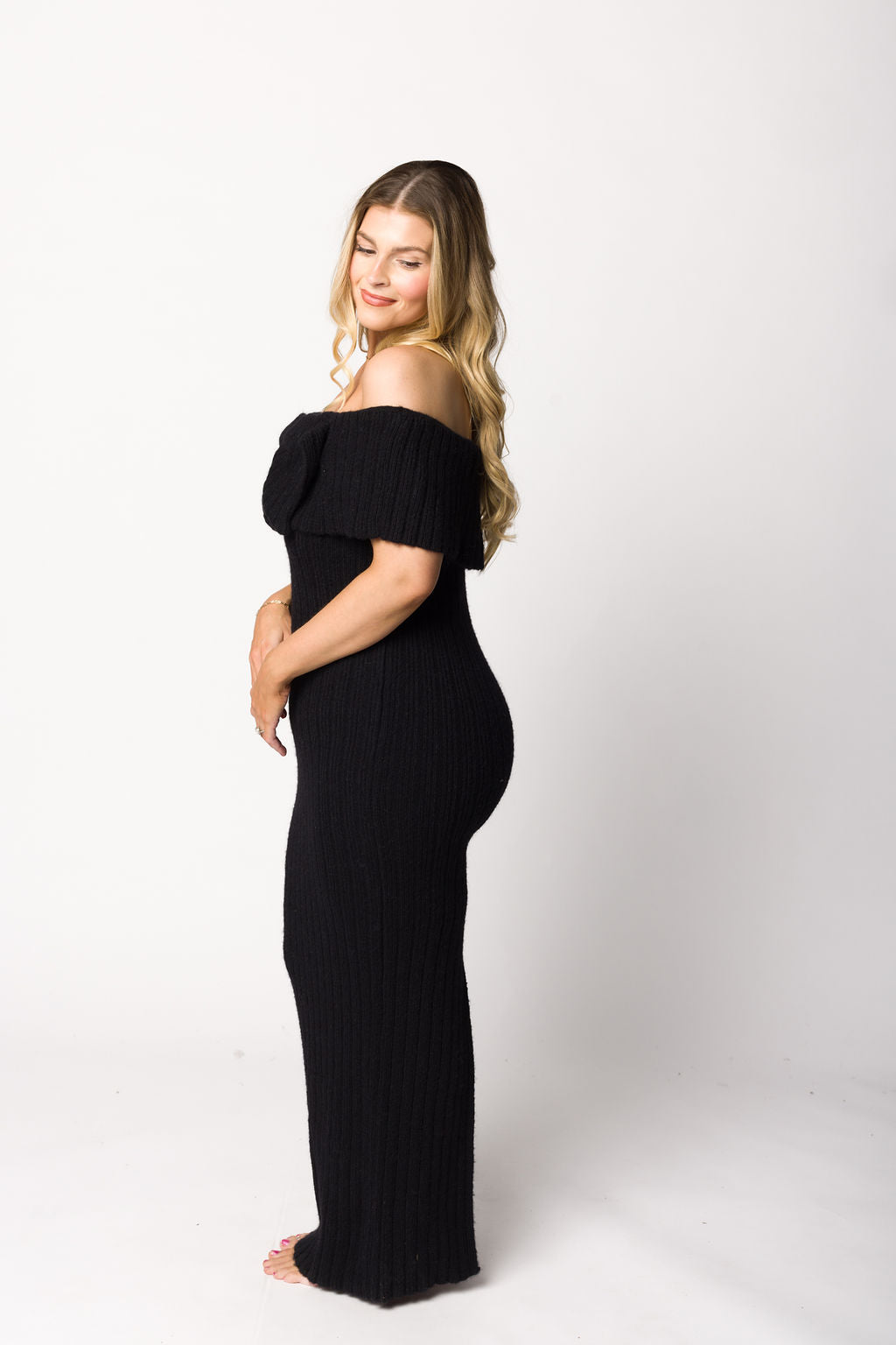 Aston Black Bow Front Maxi Sweater Dress - Bump Friendly Maternity Wear for Pregnancy, Nursing & Everyday Comfort | Plus Size Options Available