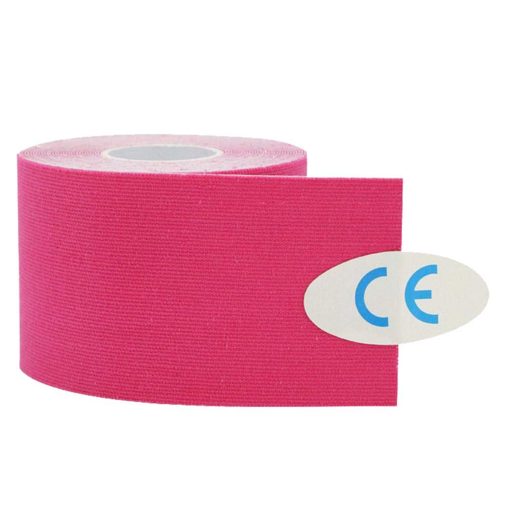 Longzhuo 5cm x 5m Cotton Kinesiology Tape - Elastic Adhesive Sports Tape for Muscle Support, Injury Recovery & Pain Relief - Ideal for Athletes, Gym Workouts & Physical Therapy (Pink)