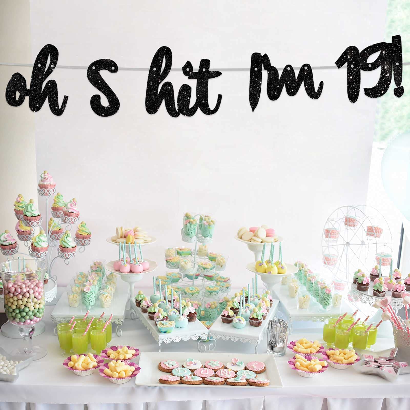 Glitter Black 'Oh I'm 19!' Birthday Banner Backdrop - Cheers to 19 Years Party Decor for Men & Women - Happy 19th Birthday Photo Studio Props, Flags & Party Supplies - Perfect for Teen Birthday Celebrations, Photo Booths & Milestone Decorations