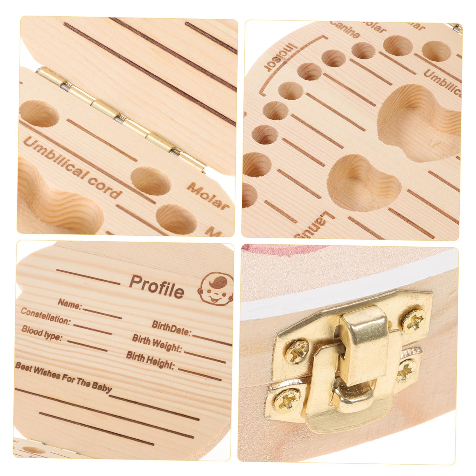 Cabilock 5-Piece Wooden Baby Keepsake Box Set - Handmade Tooth Storage & Memory Box for Newborn Girls - Perfect for First Tooth, Hospital Bracelets & Baby Hair Mementos (Natural Wood)
