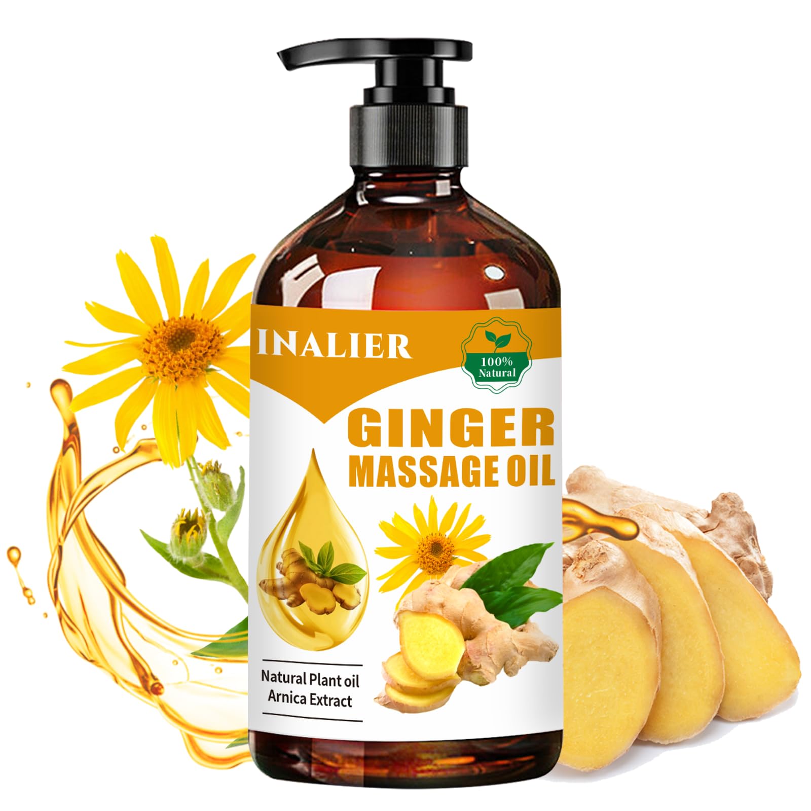 Ginger Massage Oil for Lymphatic Drainage & Muscle Relaxation - 100% Pure Ginger Essential Oil for Body Massage Therapy & SPA Treatments - Perfect for Post-Workout Recovery & Stress Relief