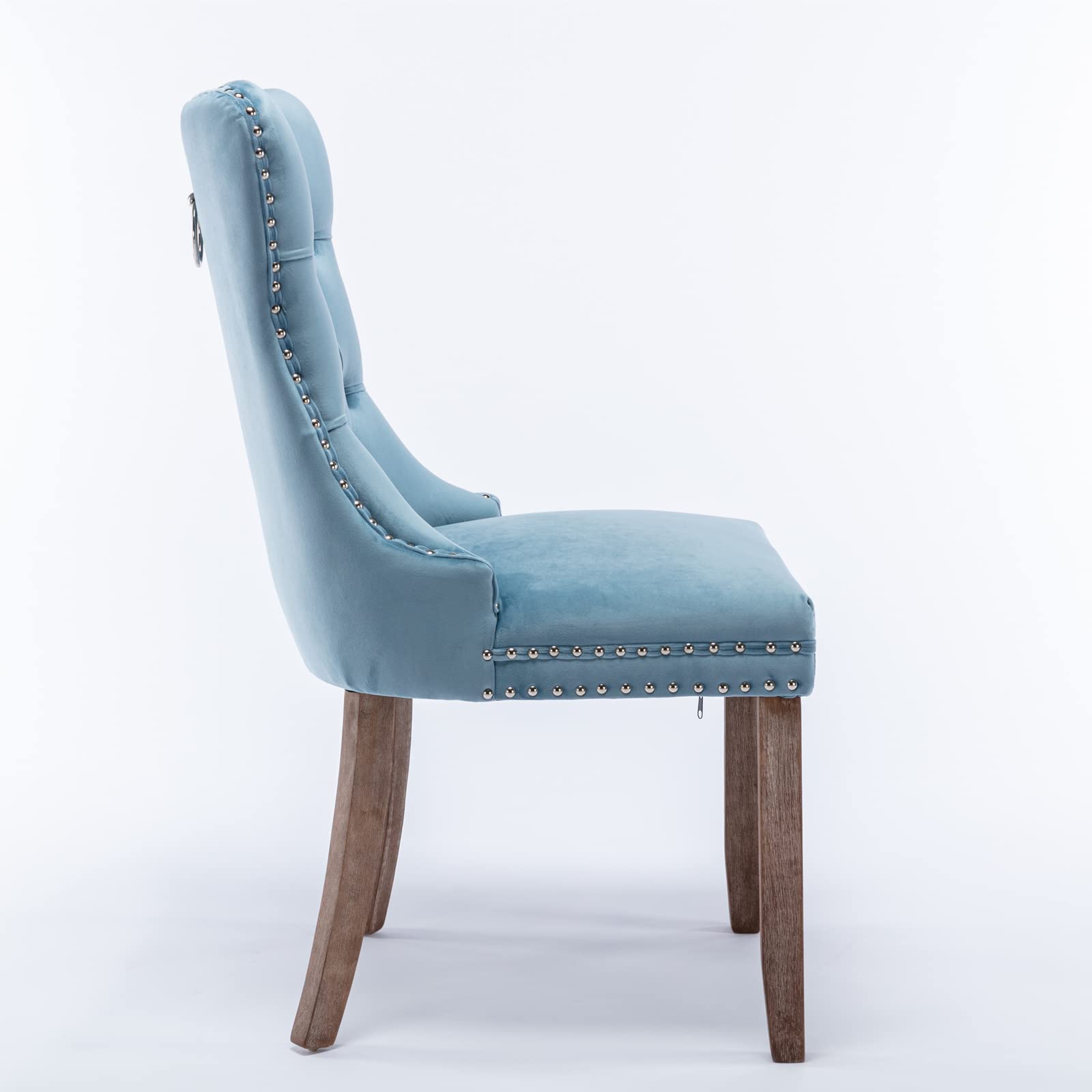 Goujxcy Set of 2 Velvet Tufted Upholstered Dining Chairs with Solid Wood Frame & Nailhead Trim - Light Blue Accent Chairs for Living Room, Bedroom & Coffee Area - Elegant High Back Seating for Dining & Leisure