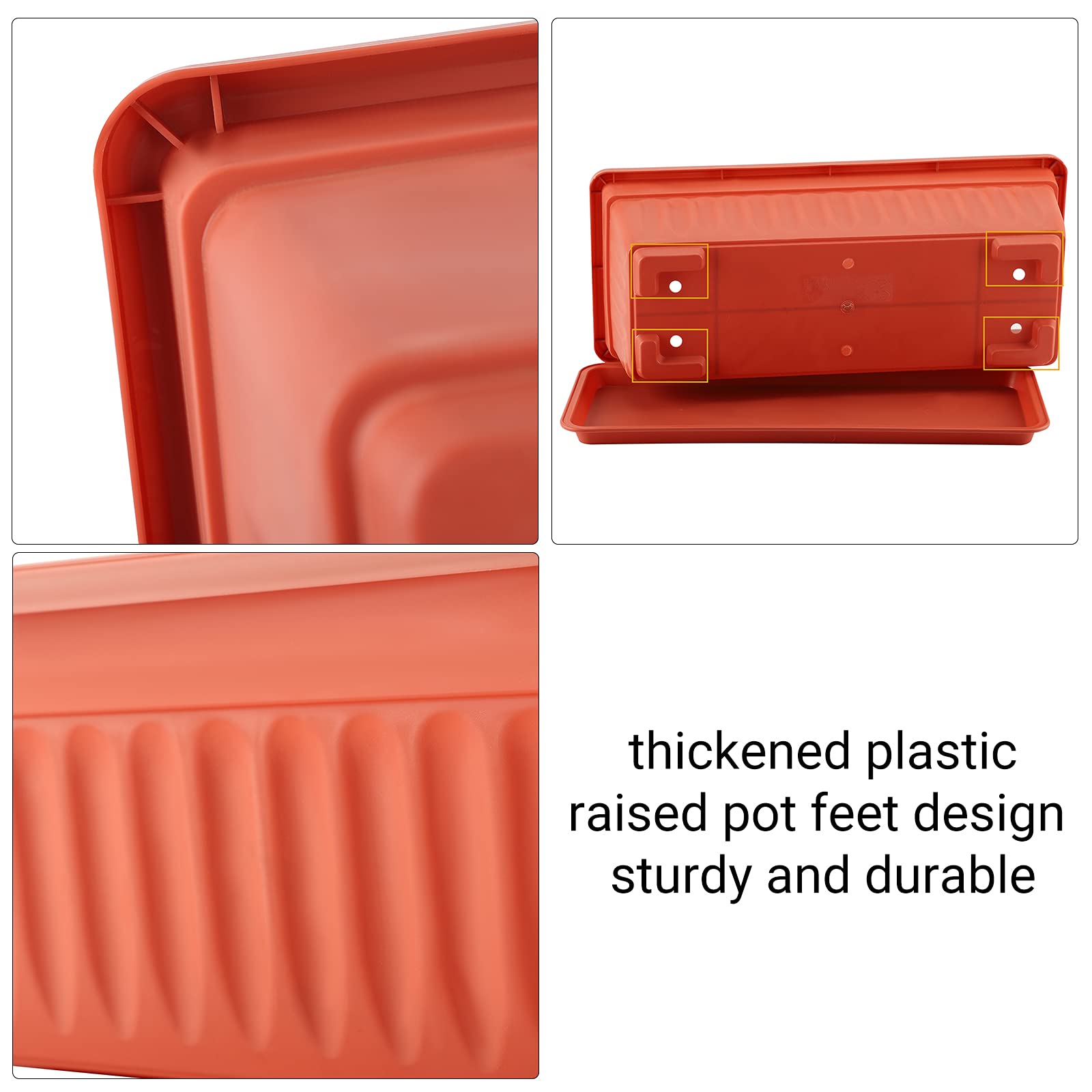 GREANER 3-Pack 16.9x7.48 Inch Plastic Flower Pots with Drainage Trays - Long Windowsill Planters for Vegetables, Herbs & Succulents | Outdoor/Indoor Use for Garden, Balcony, Patio & Home Decor (Red)