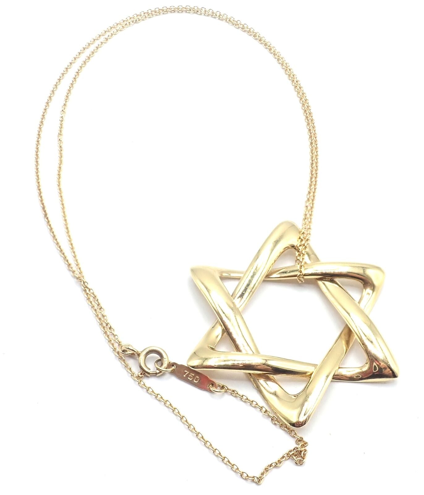 Authentic Tiffany & Co Peretti 18k Gold Large Star of David Pendant Necklace - Elegant Jewish Jewelry for Special Occasions & Gifts