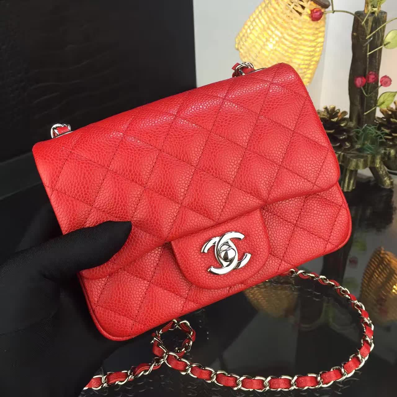 Chanel Classic Flap Clutch with Chain - CWC Caviar Leather in Red with Silver-Tone Hardware | Luxury Evening Bag for Women, Perfect for Parties & Special Occasions