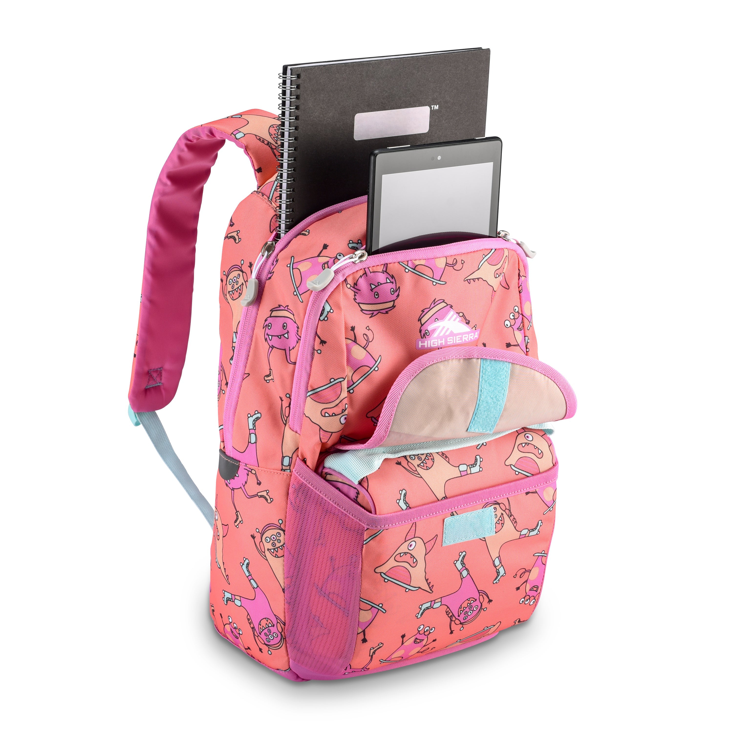 High Sierra Ollie Lunchkit Backpack - Monsters On Wheels/Coral Design - Insulated Lunch Bag for School, Work & Outdoor Adventures