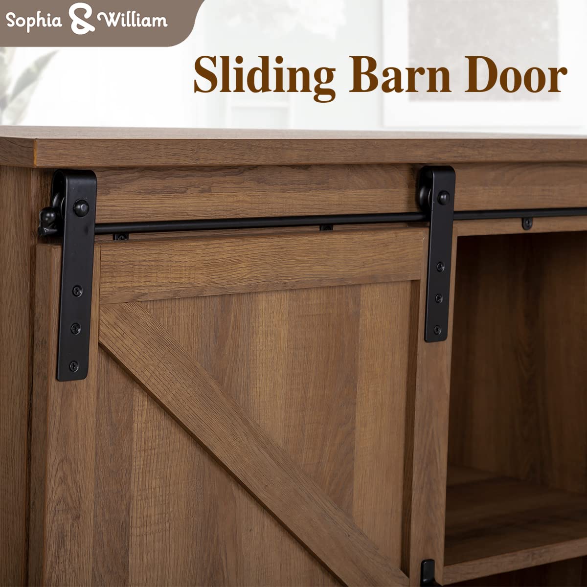 Sophia & William Farmhouse Coffee Bar Cabinet - Kitchen Buffet Storage with Sliding Barn Door - 31.9