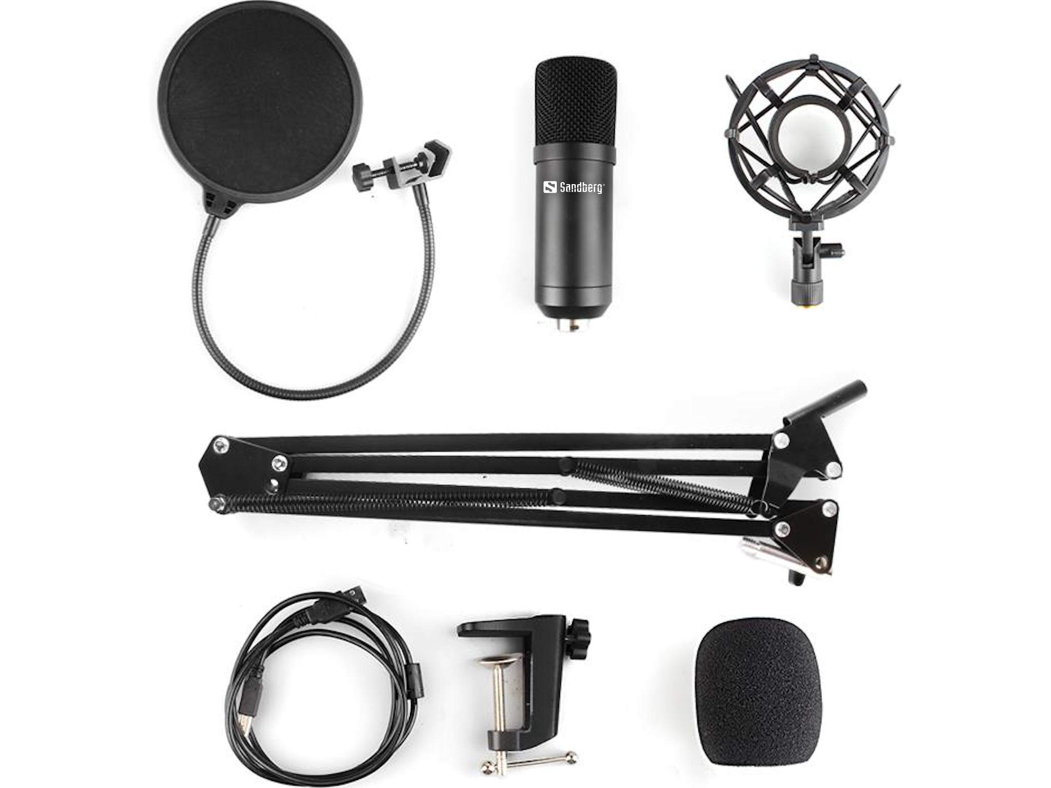 Sandberg Streamer USB Microphone Kit (Model 126-07) - Professional Black Condenser Mic for Streaming, Podcasting & Gaming - Perfect for Twitch, YouTube & Voice Recording