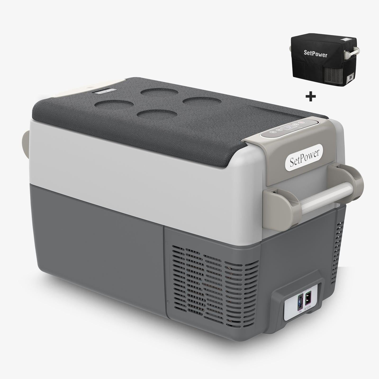 Setpower AJ30 12V Portable Car Refrigerator - 32Qt Compact Freezer for Semi Truck & Heavy Duty Vehicles - Perfect for Road Trips, Camping & RV Travel