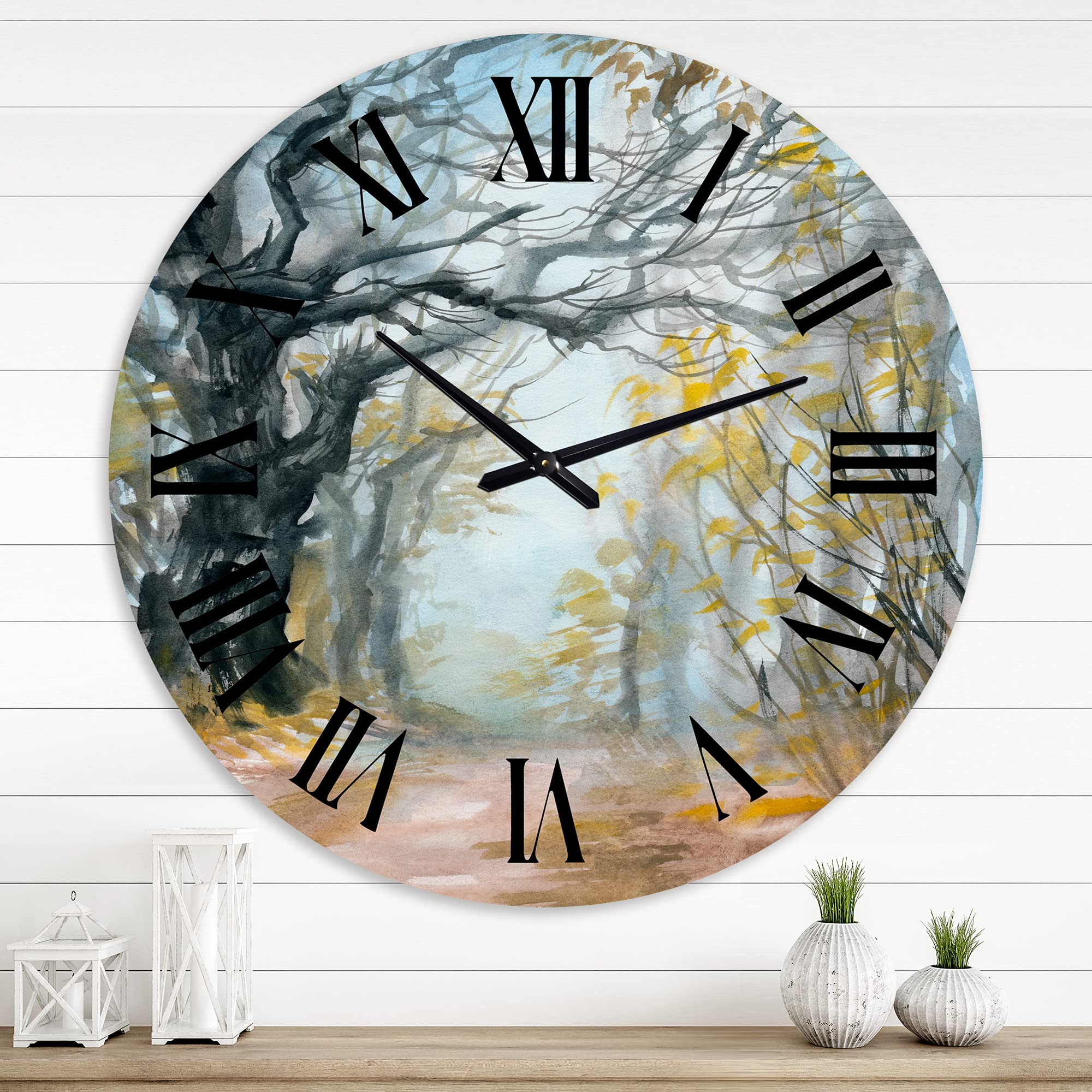 Lake House Wall Clock 'Autumn Misty Forest' - Large Nature Landscape Wall Clock for Home, Office & Cabin Decor - Perfect for Rustic, Farmhouse & Lakeside Interiors