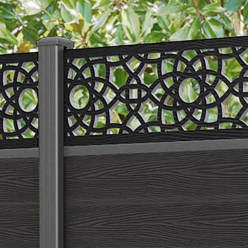 Dark Oak Classic Ambar Fence Panel with Aluminum Posts - Durable Privacy Fencing for Backyard, Garden, and Pool Areas
