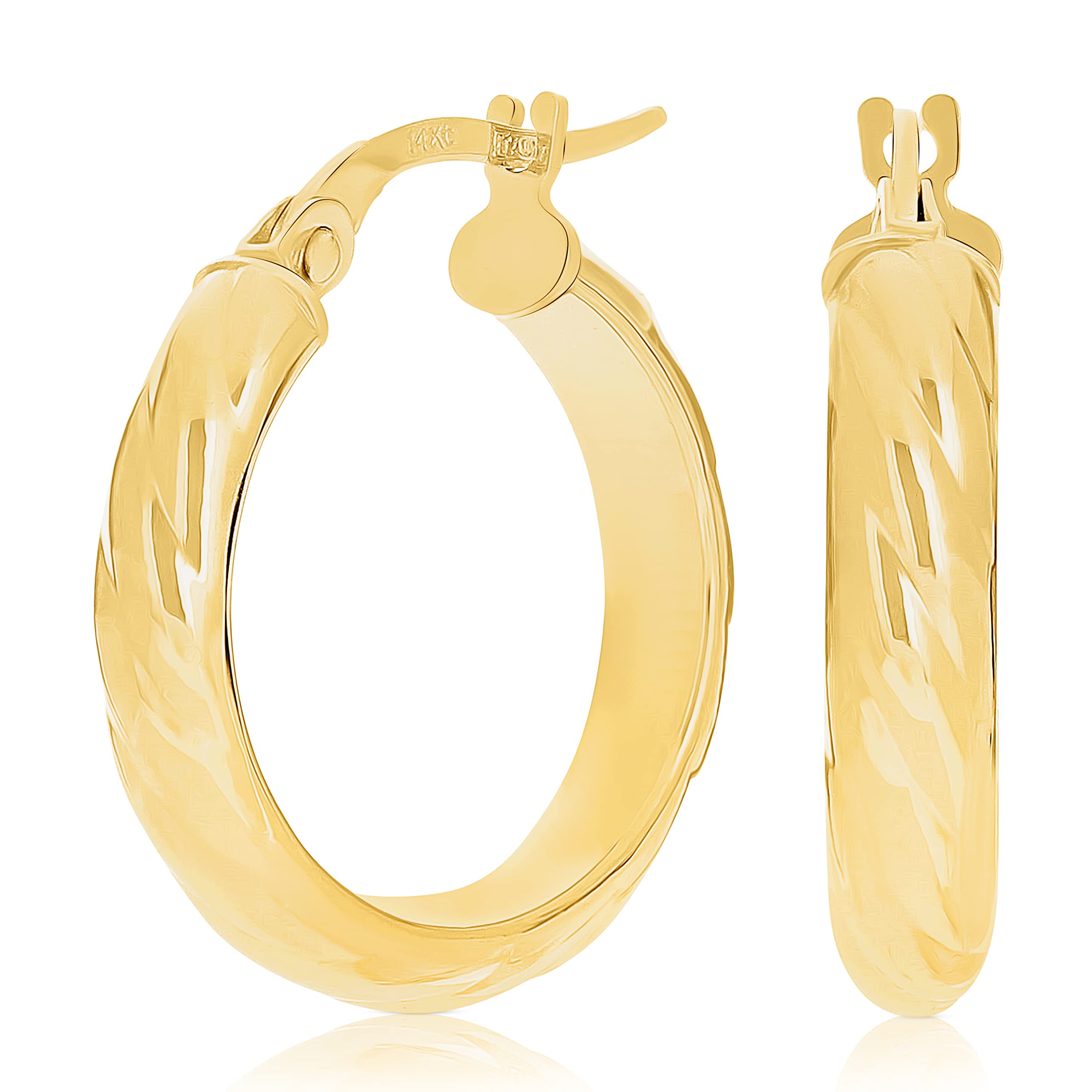 Italian 14k Yellow Gold Rope Design Small Wide Hollow Hoop Earrings for Women - Elegant Dainty Jewelry for Everyday Wear, Date Night & Special Occasions