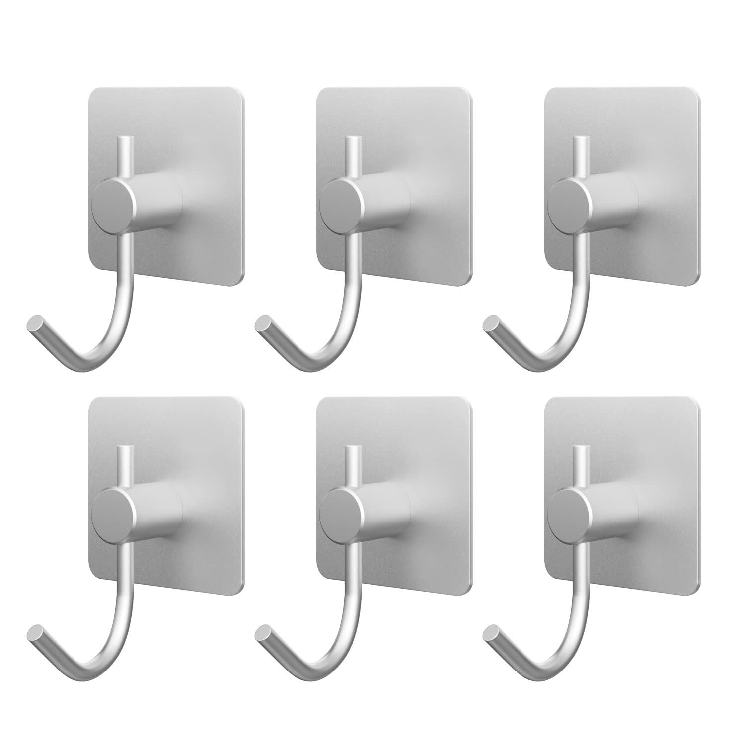 VAEHOLD 6-Pack Heavy Duty Adhesive Wall Hooks - Waterproof Aluminum Sticky Hooks for Hanging Coats, Hats, Towels, Robes & Keys - Strong Wall Mount Hooks for Kitchen, Bathroom, Closet Organization (Silver) - Perfect for Home, Office & Dorm Room Organization
