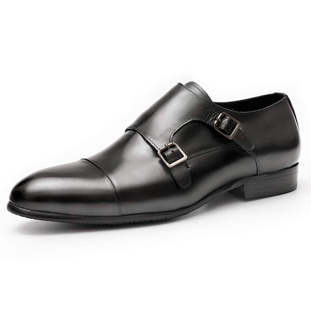 Elegant Banquet Wedding Dress Shoes for Men | Monk Strap Office Business Leather Shoes with Buckle | Genuine Cowhide Footwear in Black | Size 42/UK 8/US 8.5 | Perfect for Weddings, Business Meetings & Formal Events