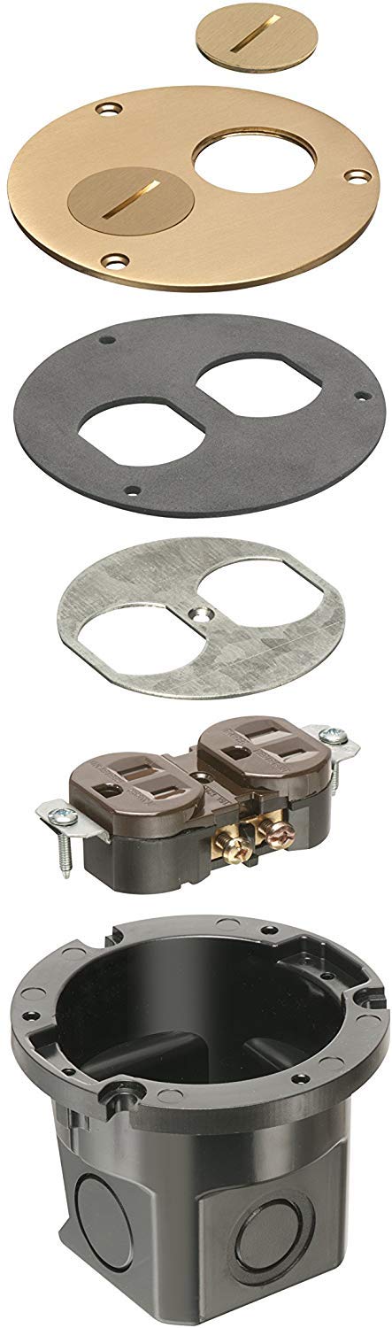 Arlington Flush Floor Box Kit (Brass) - Durable Electrical Outlet Box for Home & Office - Perfect for Underfloor Wiring and Concealed Installations