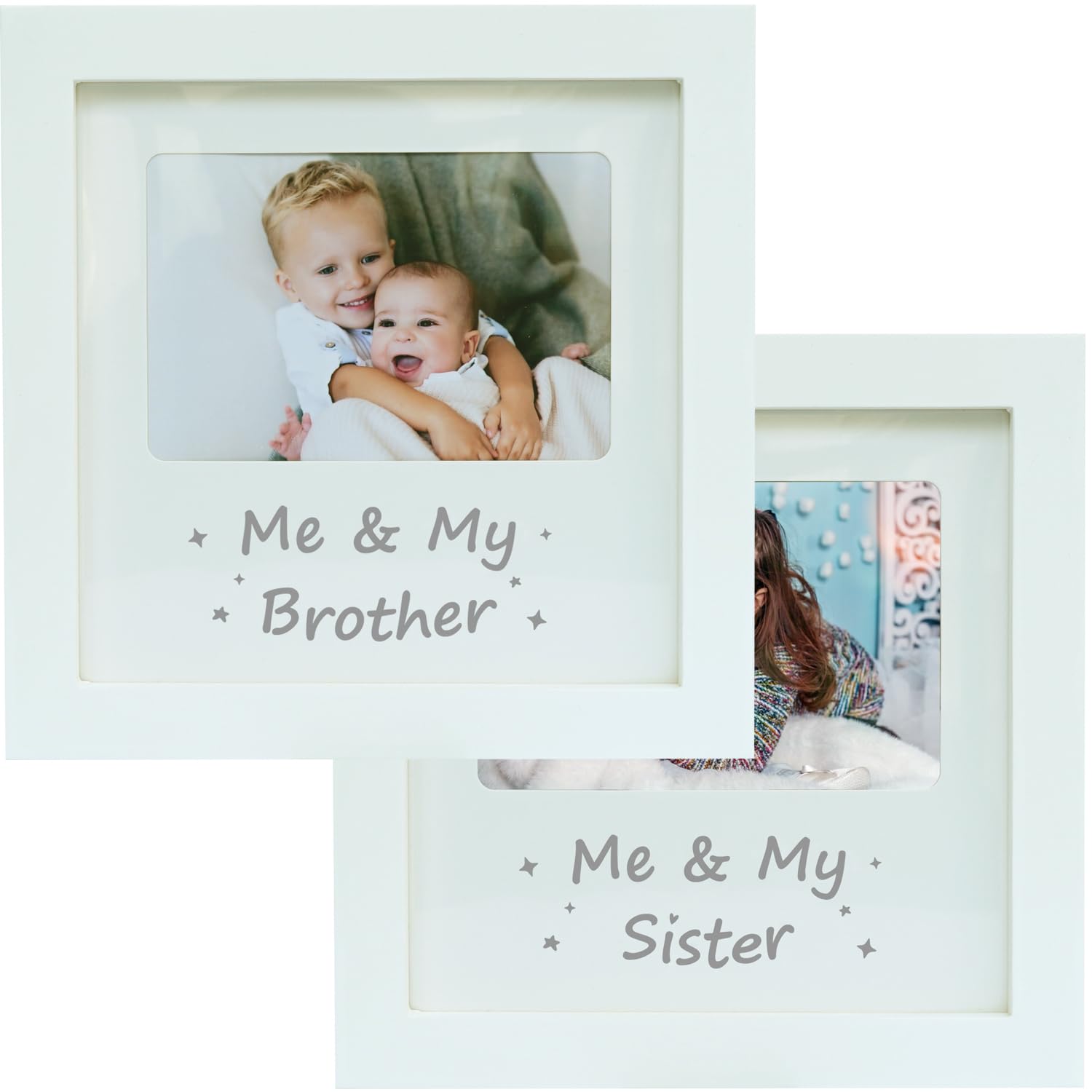 Brother and Sister Picture Frame Set of 2 - Sibling Photo Frames for Baby Keepsake, Nursery Décor - Perfect Gift for Little or Big Brother & Sister - Ideal for Bedroom, Living Room, or Baby Shower Gift
