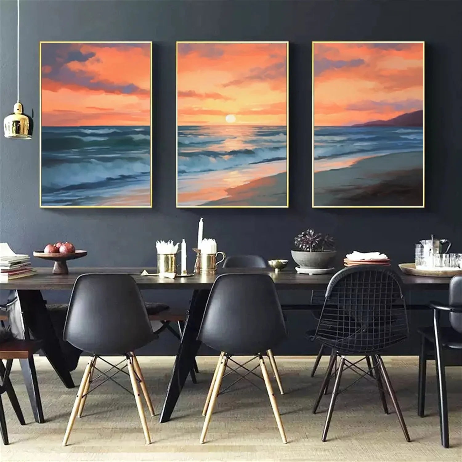 Ocean and Sky Painting Set of 3 - Coastal Wall Art Decor for Living Room, Bedroom & Office | Modern Seascape Canvas Prints | Home & Office Wall Decor