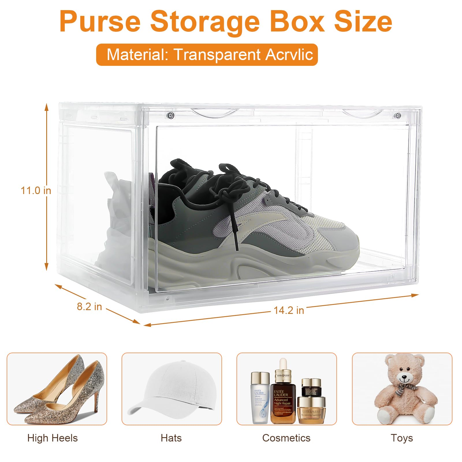 Clear Acrylic Shoe Storage Box - Foldable & Stackable Shoe Organizer for Closet, Large Transparent Shoe Display Case - Perfect for Sneaker Collection, Home Organization & Retail Store Display