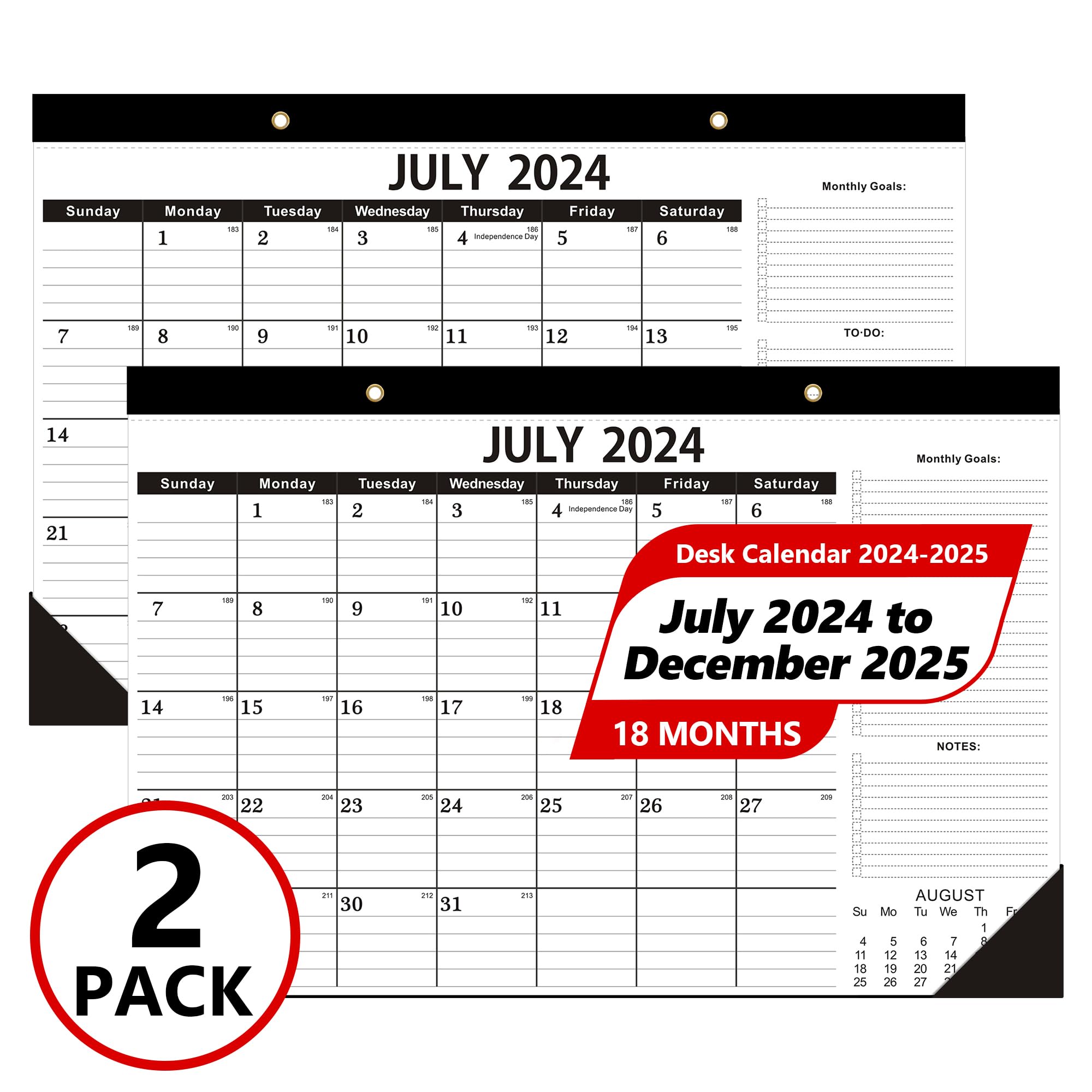 2024-2025 Desk Calendar - 18 Month Planner from July 2024 to December 2025 | 12x17 Inch Large Format with Perforated Pages | Perfect for Classroom, Office & Family Planning (2-Pack)
