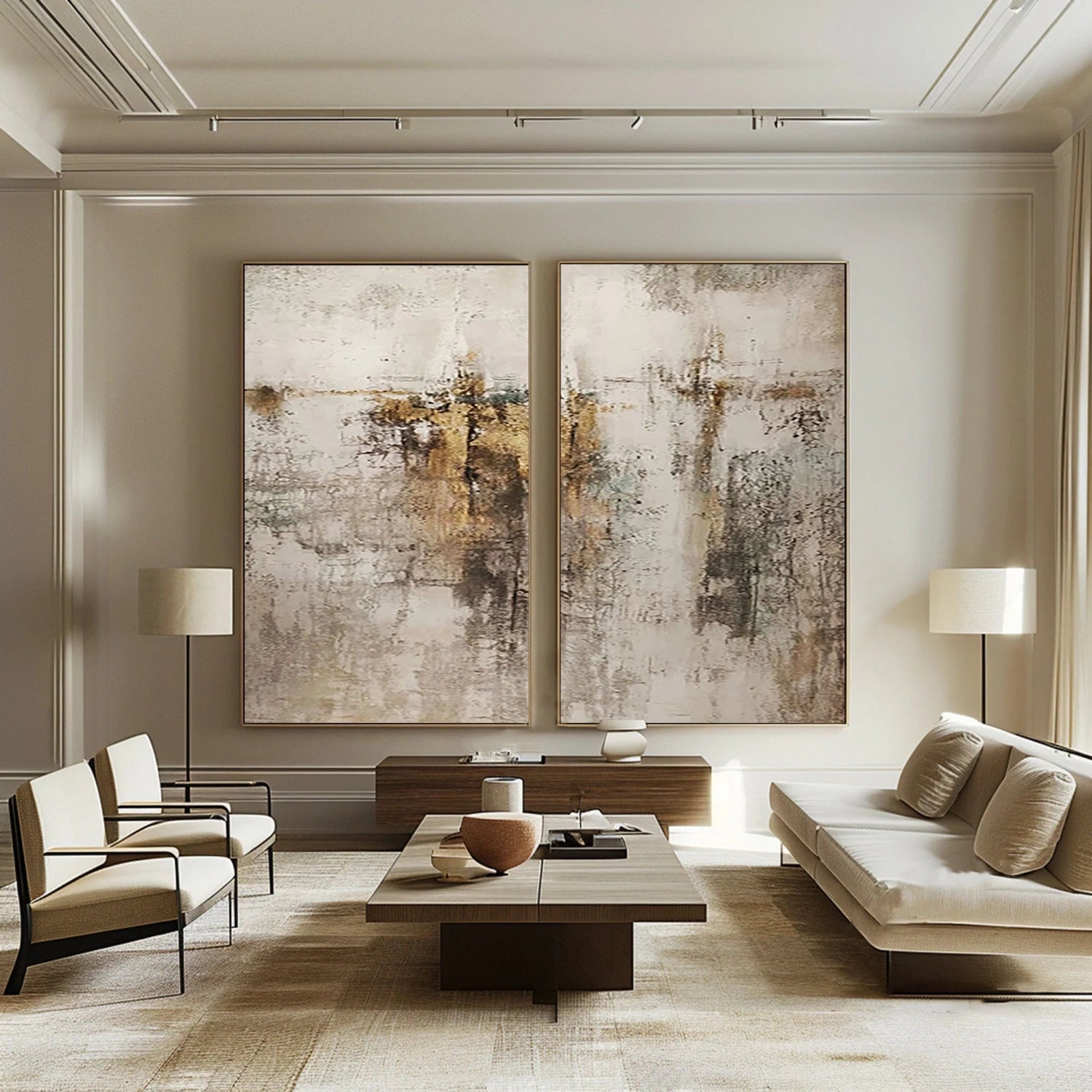 Abstract Tranquility Wall Art Set of 2 - Modern Minimalist Canvas Paintings for Living Room, Bedroom & Office Decor - #WS266