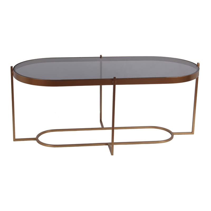 Modern Gold Oval Metal Coffee Table with Smoked Glass Top - Stylish Living Room Centerpiece for Home Decor