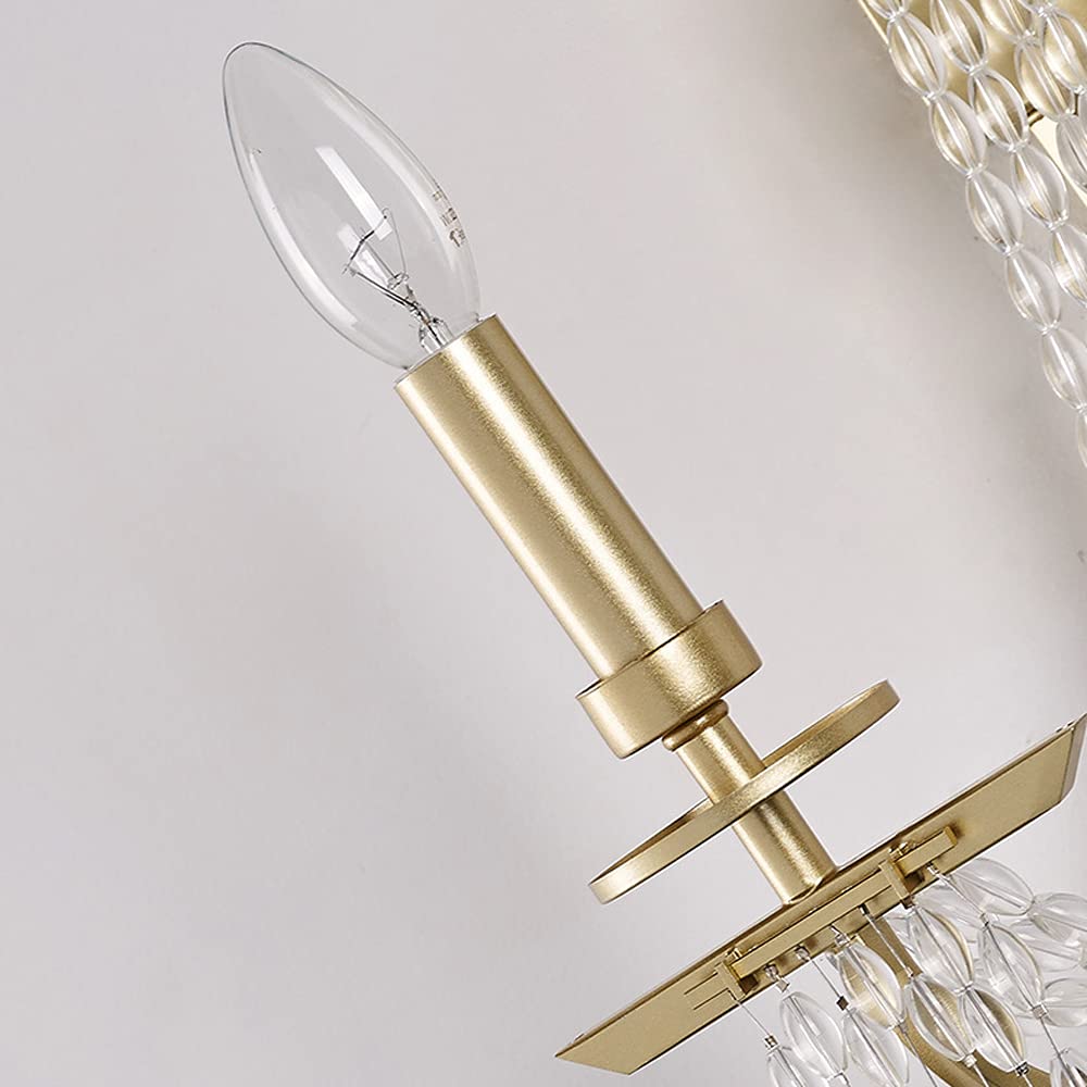 E14 2 Heads Crystal Wall Lamp - Wrought Iron Modern Sconce with High Light Transmittance & Golden Illumination for Living Room, Bedroom, Restaurant Decor