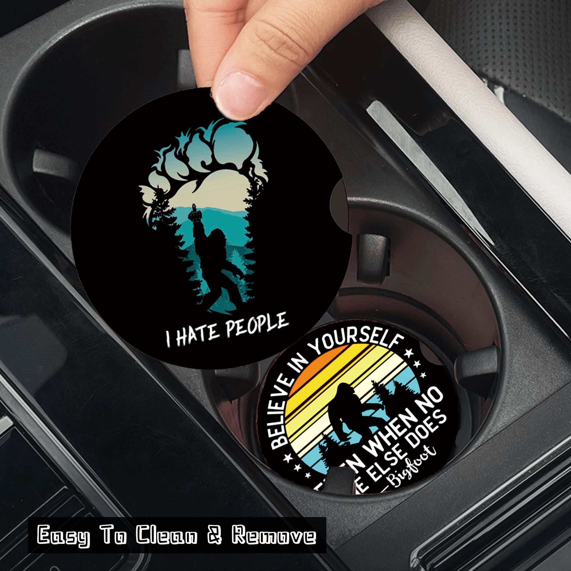 2 Pack Bigfoot Car Coasters for Men - Funny Sasquatch Cup Holder Drink Mats, Durable Car Accessories, Perfect Gift for Men, Friends, Colleagues - Ideal for Road Trips, Camping, and Outdoor Adventures