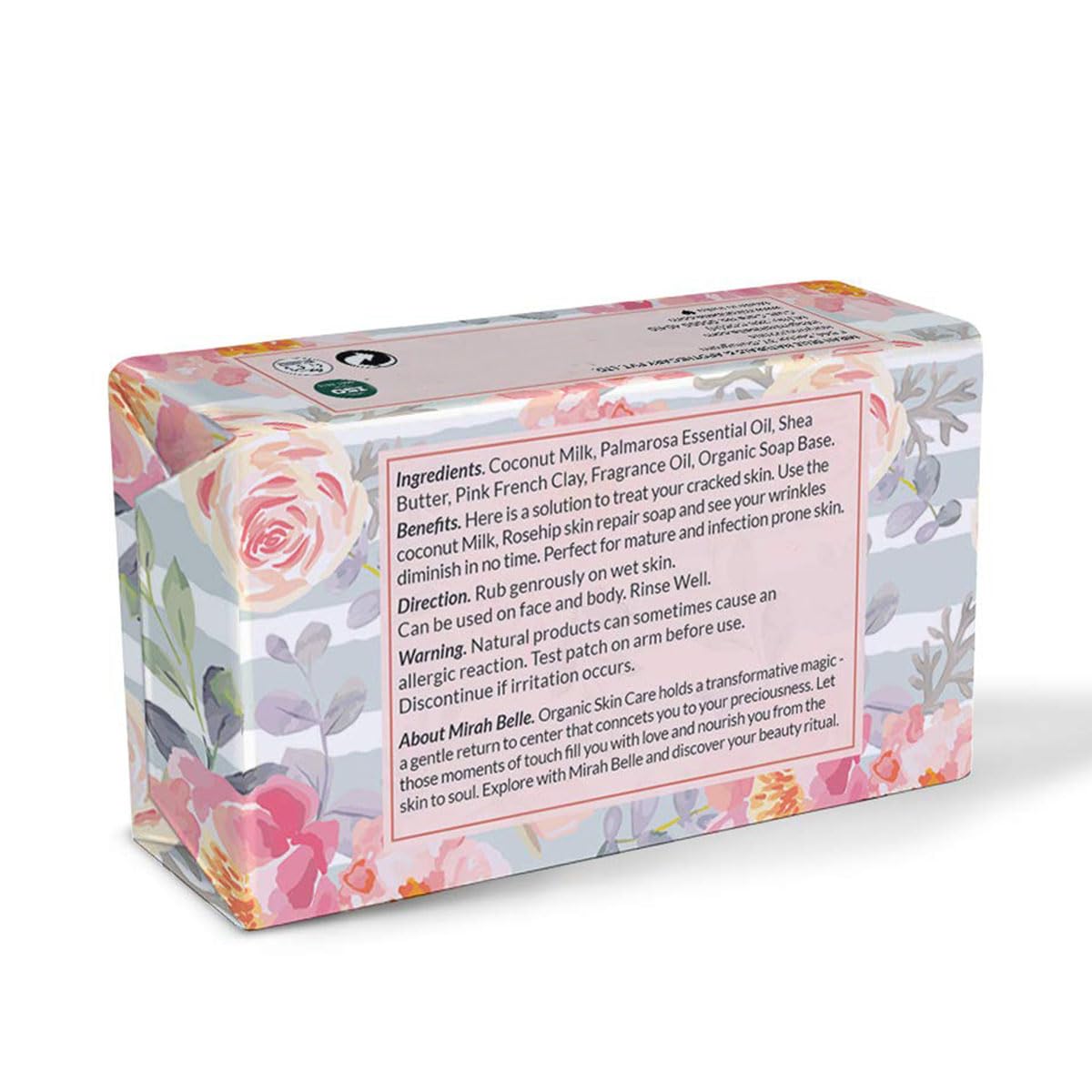 Mirah Belle Coconut Milk & Rosehip Handmade Soap Bar for Dry Rough Skin - Natural Organic Vegan Soap (125g) - Buy 2 Get 1 Free - Perfect for Sensitive Skin Care & Daily Moisturizing
