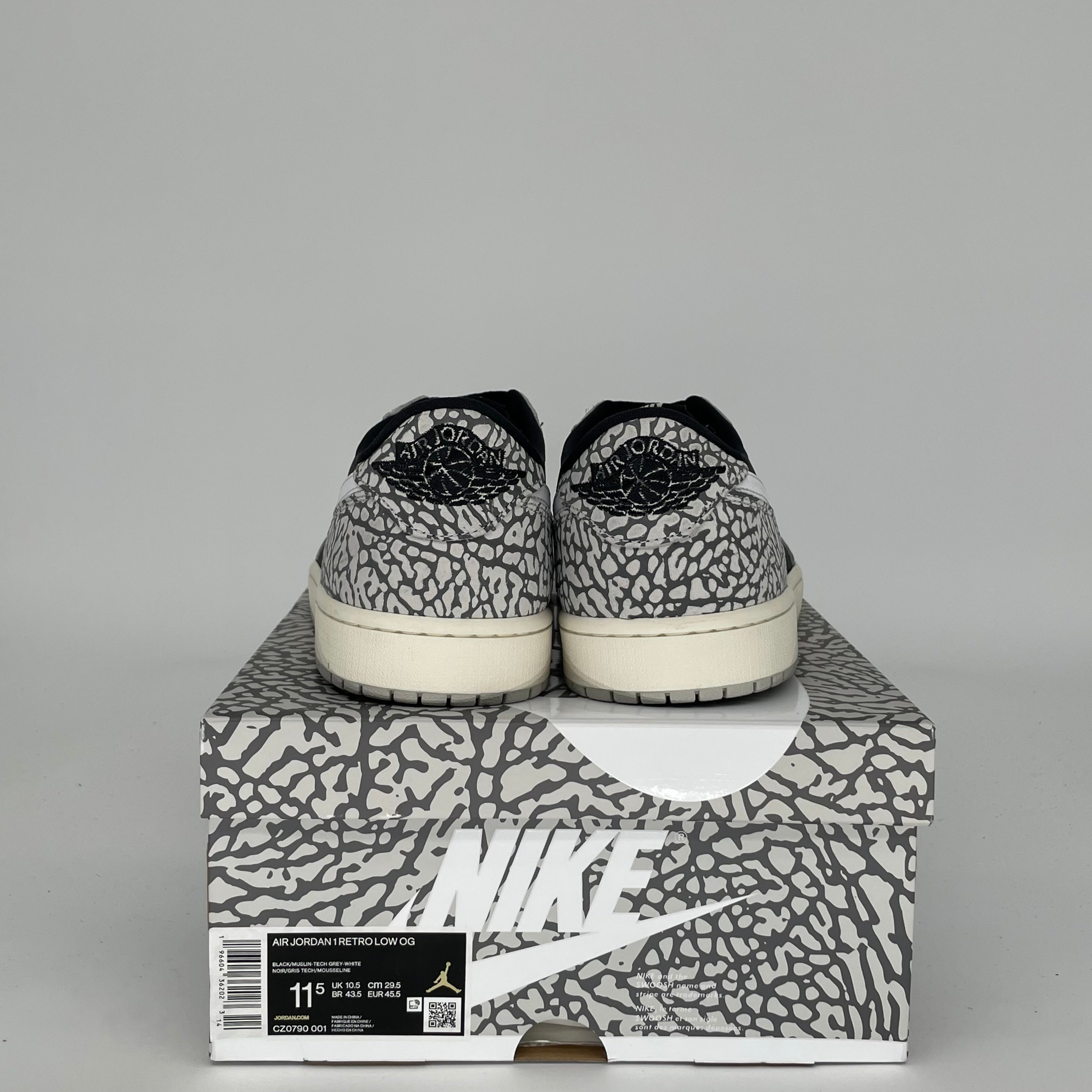 AIR JORDAN 1 LOW Black Cement Men's Basketball Shoes - Size 11.5 (CZ0790-001) | Retro Sneakers for Casual Wear, Street Style & Sports Performance