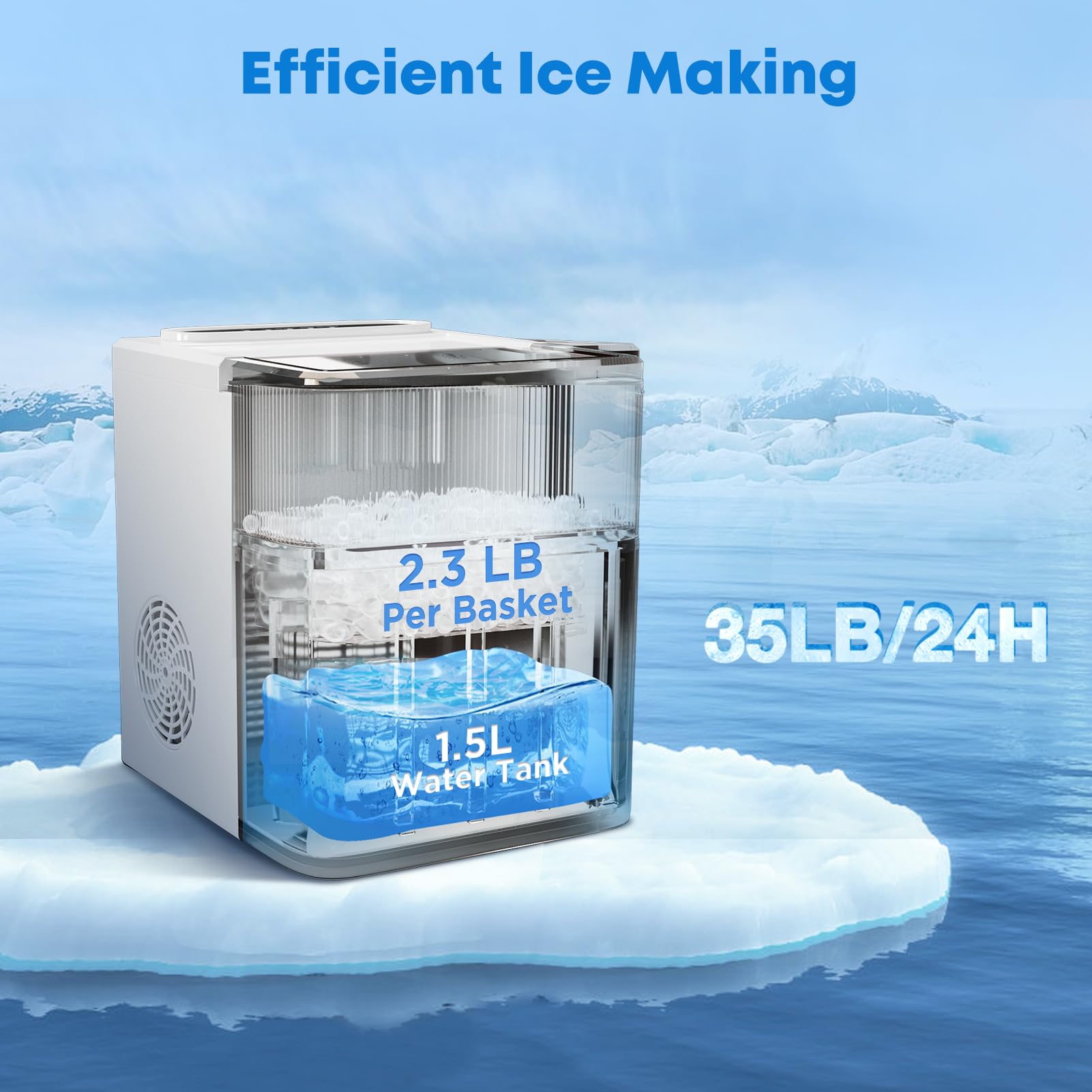 Portable Ice Maker Machine for Countertop - 35lbs/Day, 9 Ice Cubes in 6 Minutes, Self-Cleaning with 2 Ice Cube Sizes (Bullet & Cube) & Scoop - Perfect for Home Kitchen, Office, RV Camping & Outdoor Parties (White)