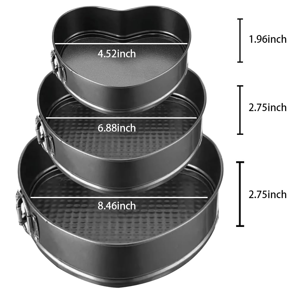 3-Piece Heart Springform Cake Pan Set - Nonstick, Durable Baking Pans with Removable Bottom - Perfect for Valentine's Day, Weddings & Birthday Cakes