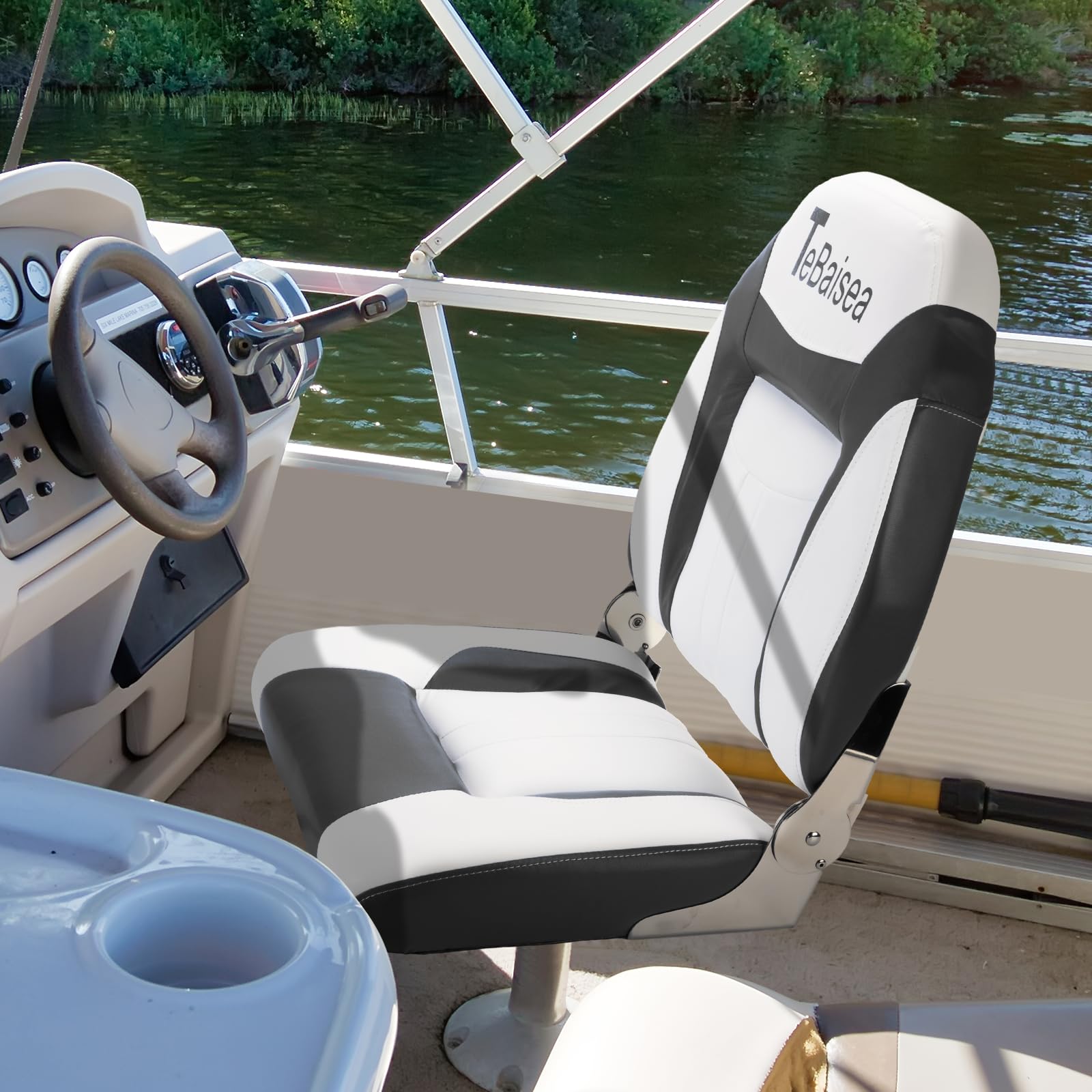 2pcs High Back Fishing Boat Seats - Foldable, Waterproof & Sunproof Microfiber Leather with 316 Stainless Steel Hinges (Black+White) - Perfect for Fishing, Boating & Marine Activities