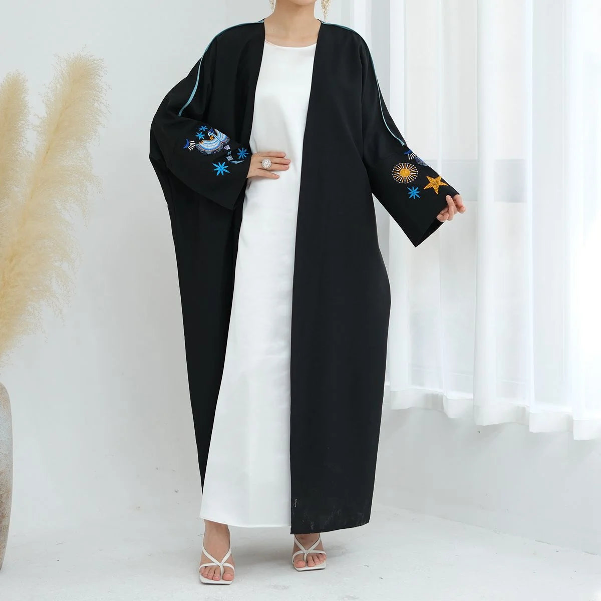 Elegant Embroidered Cardigan Open Abaya Dress for Women - Boho Chic Loose Cover Up #24876 | Perfect for Prayer, Mosque, Special Occasions & Everyday Wear