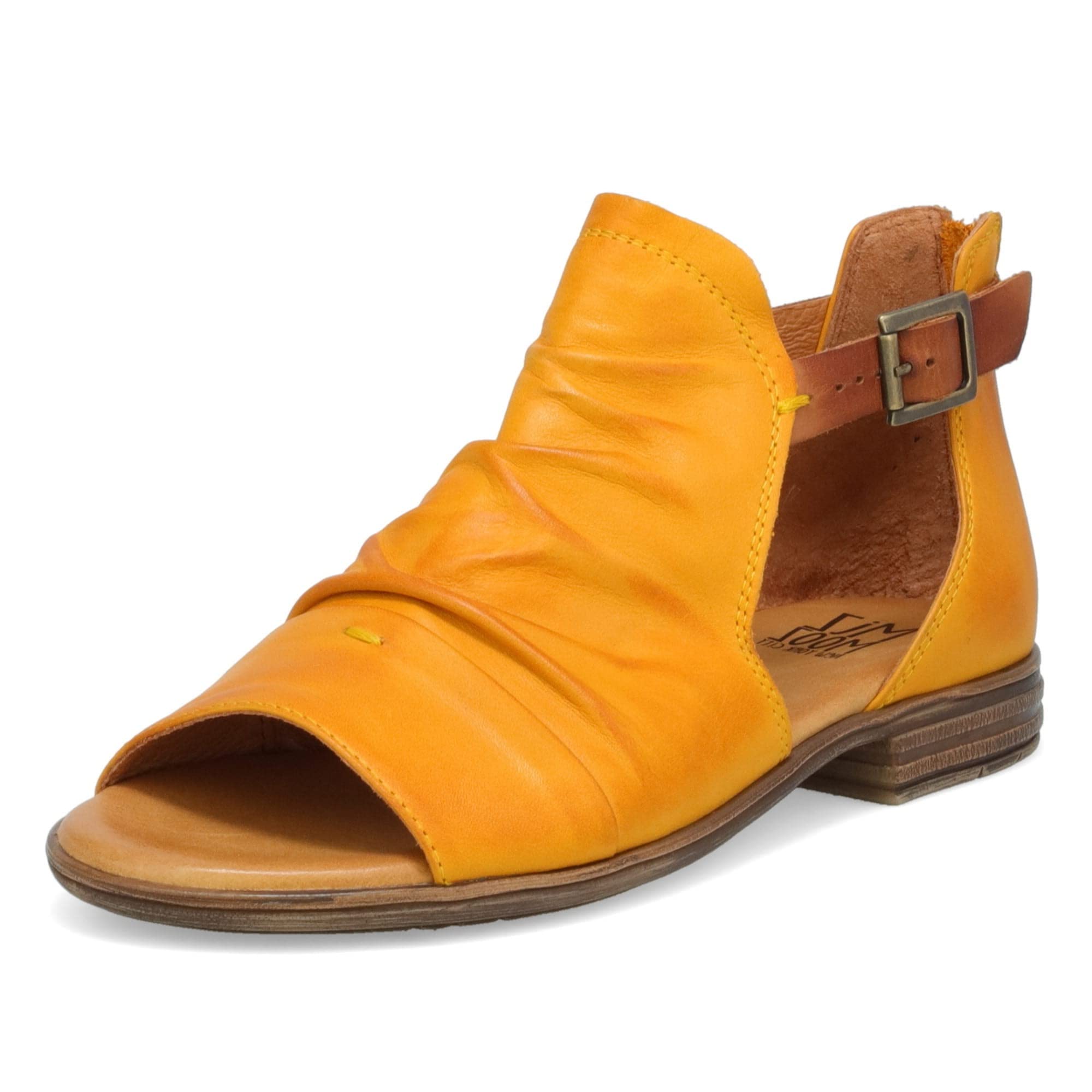 Miz Mooz Dipper Women's Leather Sandals - Peep Toe Buckle Strap Open Side Sandals for Summer, Beach & Casual Outings