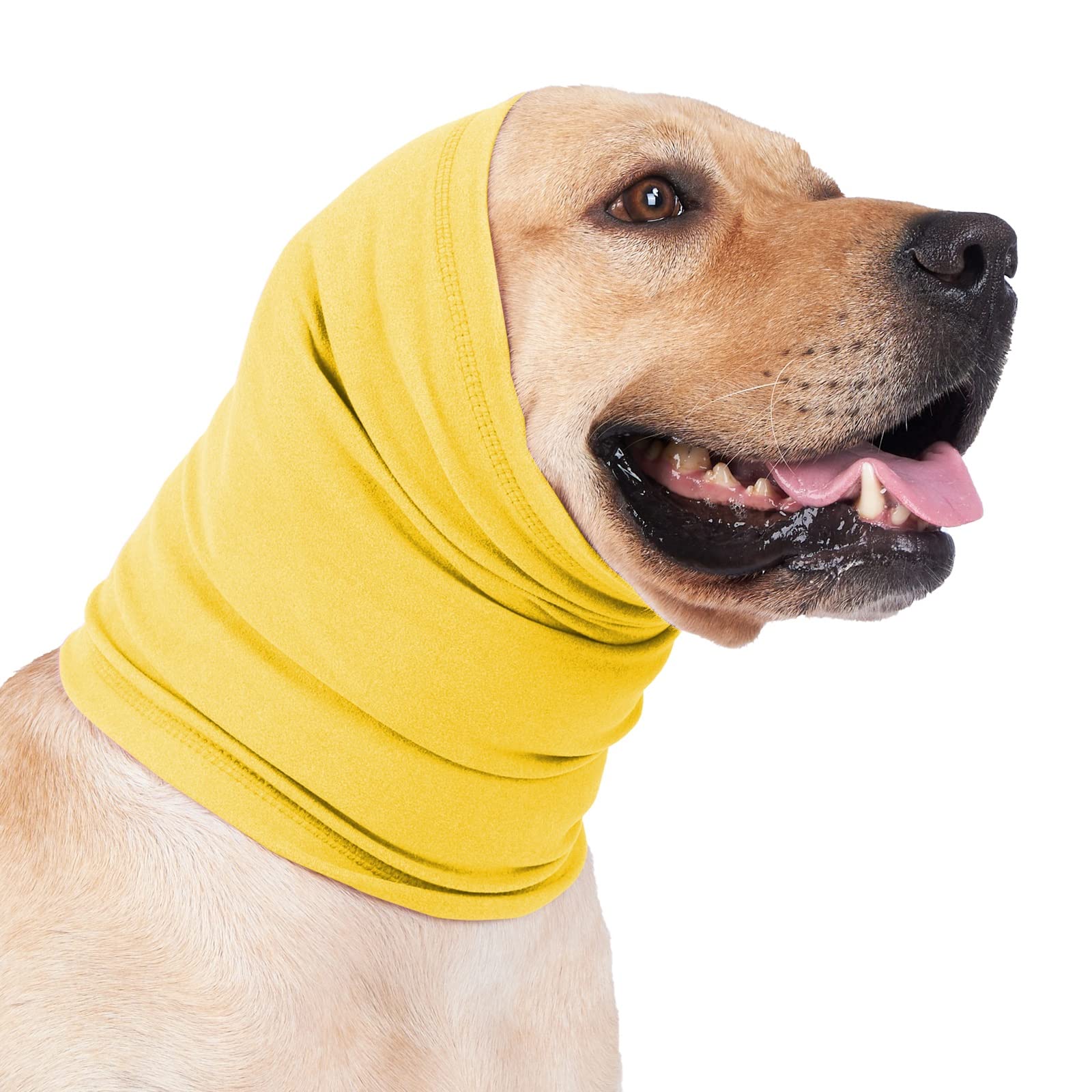 Dog Winter Hat with Ear & Neck Warmer - Soft Fleece Scarf Headband for Small Medium Large Dogs - Noise Protection for Anxiety - Yellow (Perfect for Cold Weather Walks & Outdoor Adventures)