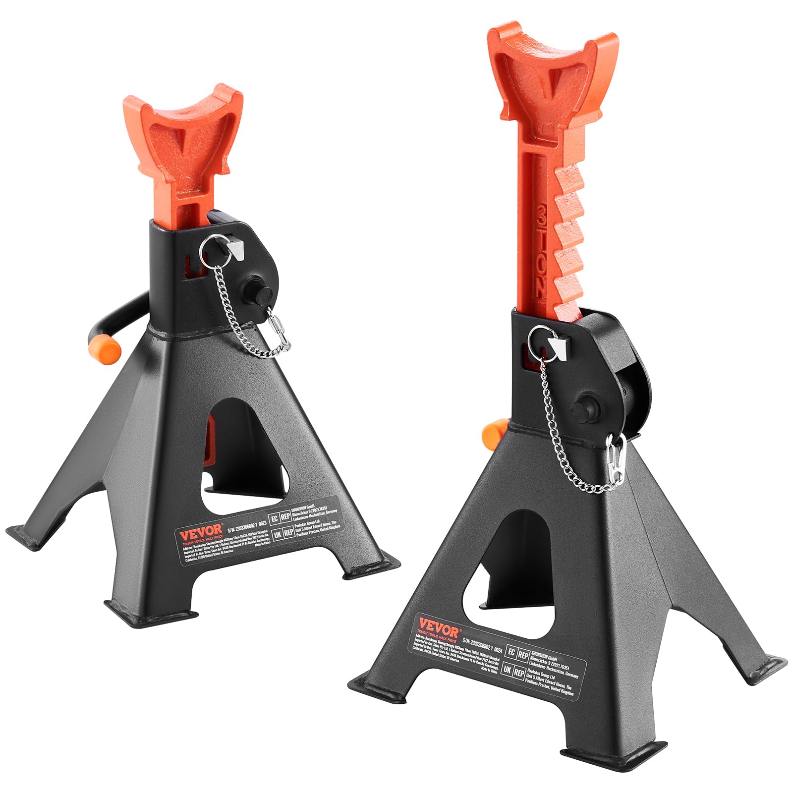 VEVOR 3 Ton (6,000 lbs) Capacity Double Locking Jack Stands - Adjustable Height 10.8-16.3 Inch for SUV, Pickup Truck, Car & UTV/ATV - Heavy Duty Vehicle Support for Garage, Auto Repair & Maintenance (Red, 1 Pair)