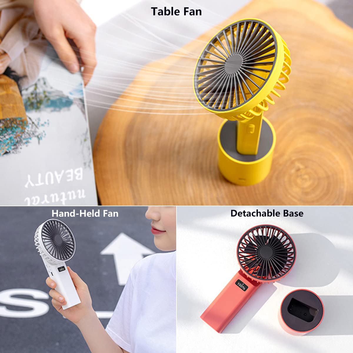 Rechargeable Mini USB Handheld Fan - 4000mAh Battery, 5 Speed Adjustable, Silent Cooling Fan with LCD Display & Tilt Function for Home, Office, Dorm, Travel - Perfect for Indoor Use, Outdoor Activities & Hot Weather (Yellow)