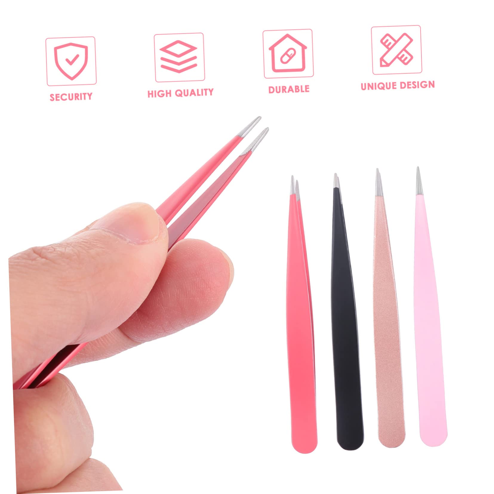 Mikinona 4-Piece Stainless Steel Eyebrow Tweezers Set - Pointed Tip, Lightweight & Portable for Precise Grooming | Perfect for Travel, Home Use, and Professional Salon Eyebrow Shaping