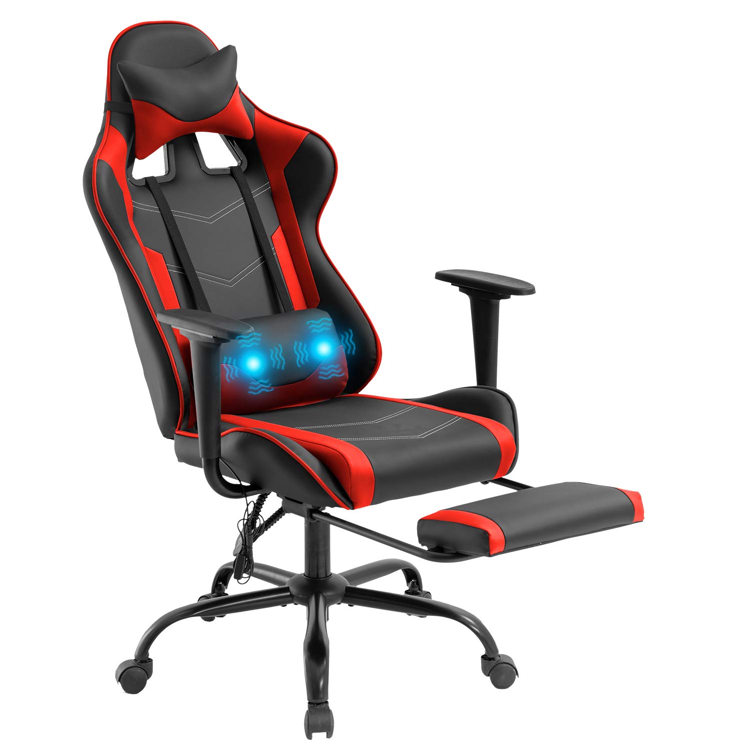 Ergonomic Gaming Chair with Footrest & Lumbar Support - PU Leather Massage Computer Chair for Adults, Big and Tall Racing Style Office Chair - Perfect for Gaming, Work, Study & Home Office Setup