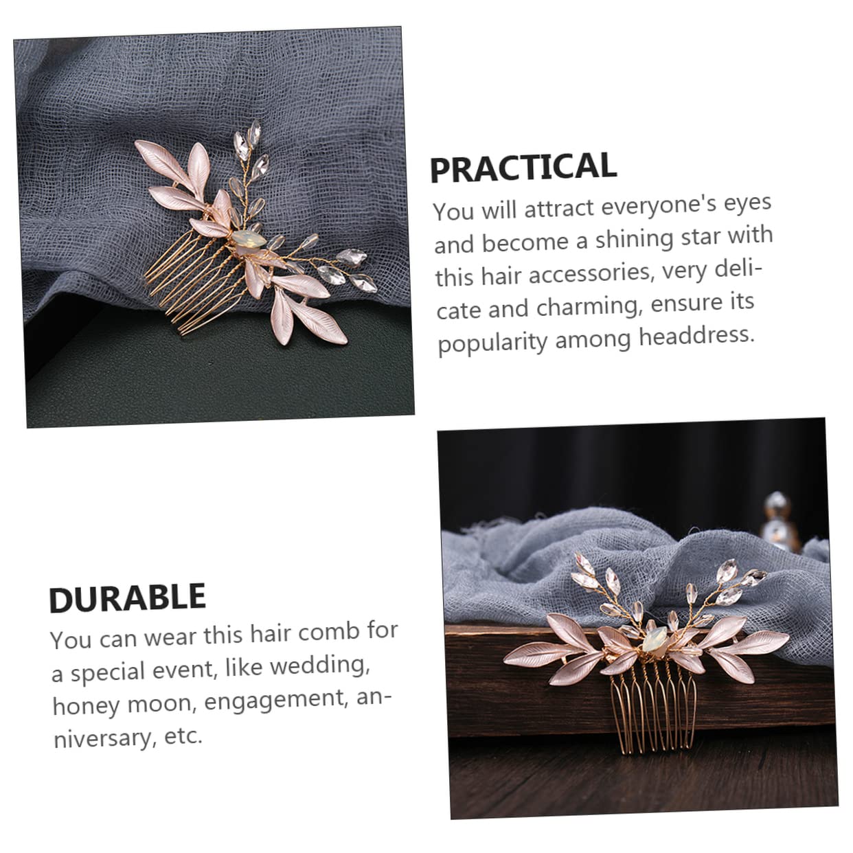 Elegant Rhinestone Leaf Wedding Hair Comb - Handmade Zinc Alloy Bridal Headpiece for Bride, Bridesmaids & Special Occasions | Perfect for Weddings, Proms & Formal Events