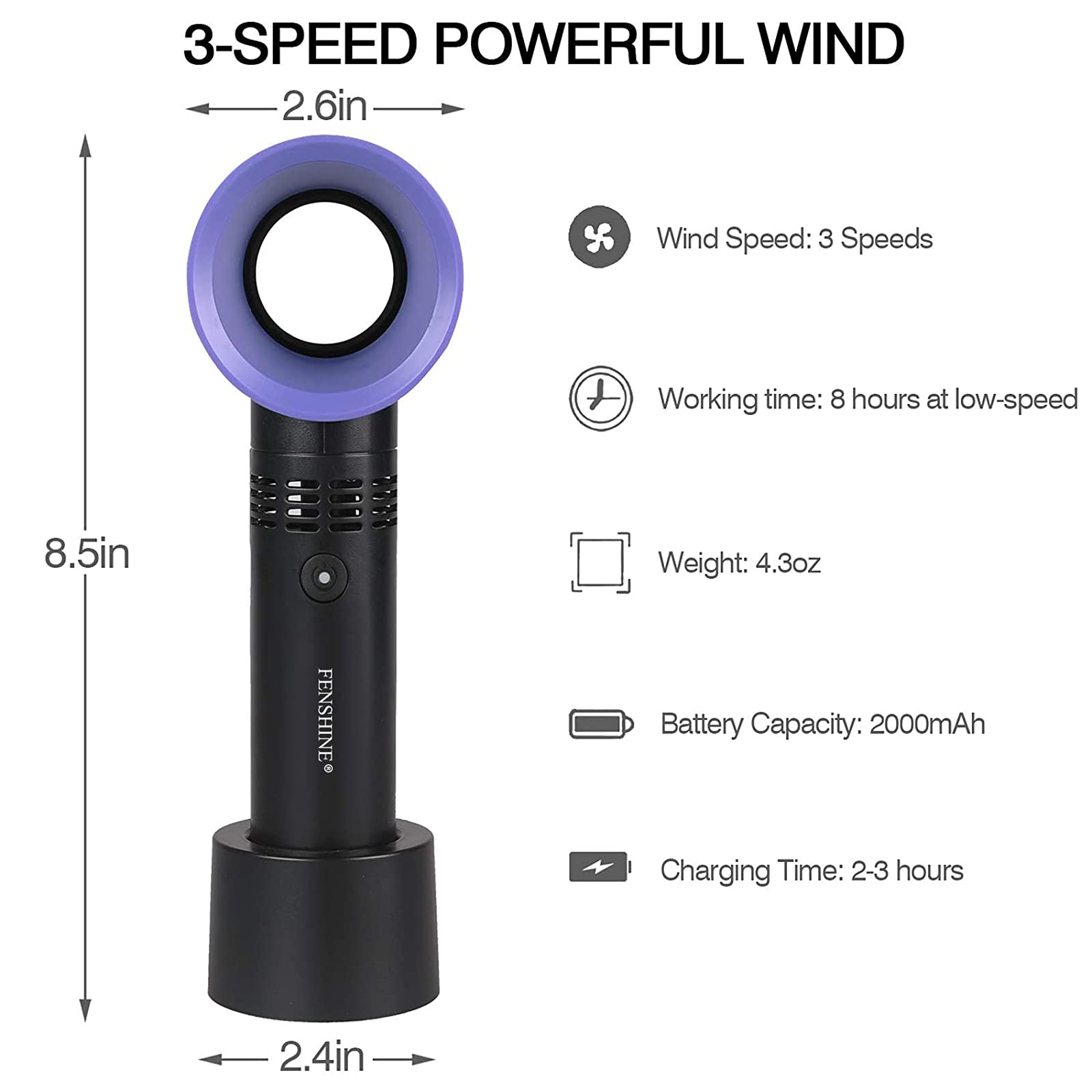 Portable USB Rechargeable Mini Bladeless Handheld Fan - Eyelash Extension Dryer & Air Conditioning Blower | Essential Lash Tool for Salons & Home Use | Perfect for Eyelash Technicians & DIY Beauty (Black)