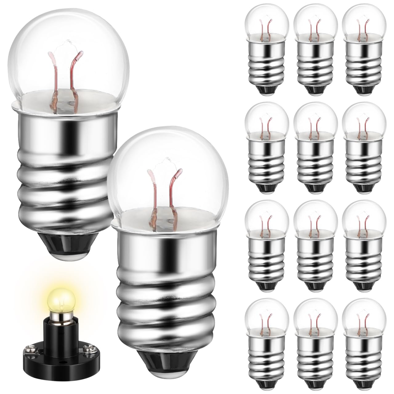 iplusmile 50pcs E10 Miniature Screw Base Light Bulbs - 1.5V 0.3A Small Light Bulbs for Flashlights, Electrical Experiments, DIY Projects | Perfect for Home Repair, Science Kits, and Emergency Lighting